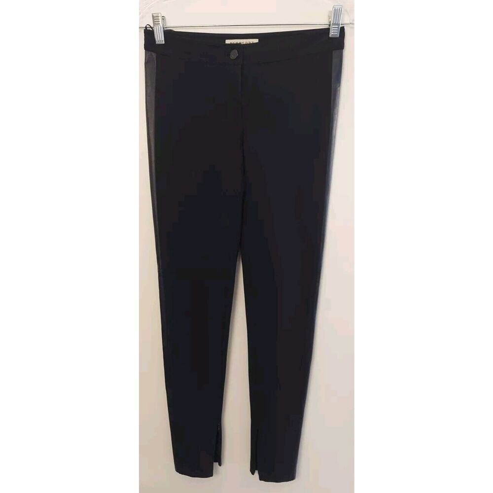 Burberry Women's Long Straight Leg Pants Leather Trim Black 8